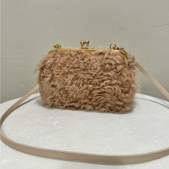 Handmade Real Curly Shearling Kisslock Shoulder Bag/Crossbody & 2 Strap Styles - Picture 1 of 12